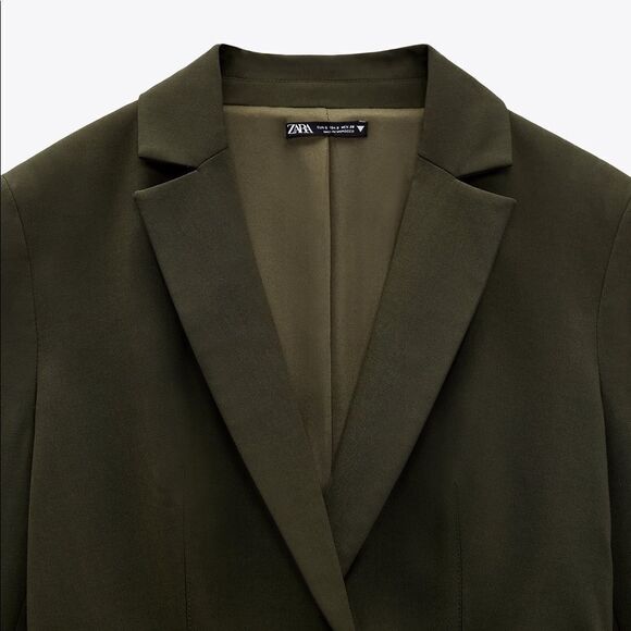 Zara Draped Dress Blazer Khaki New - Picture 3 of 8